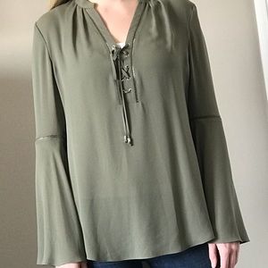 WHBM Bell sleeve lace up top